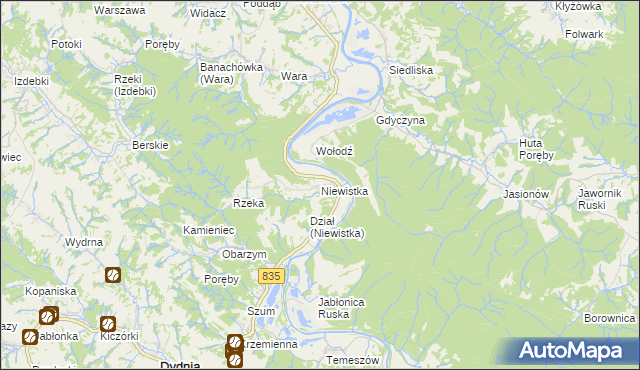 mapa Niewistka, Niewistka na mapie Targeo