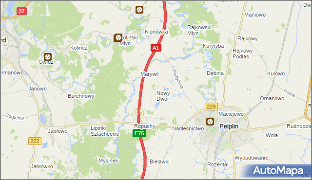 mapa Nowy Dwór gmina Pelplin, Nowy Dwór gmina Pelplin na mapie Targeo