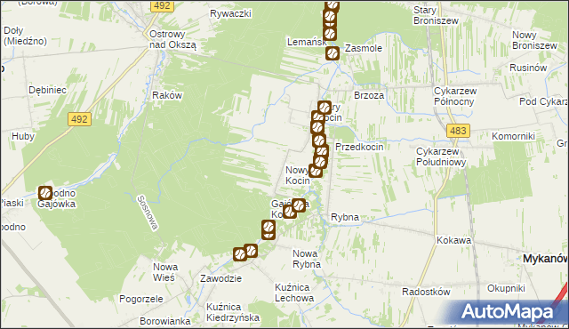 mapa Nowy Kocin, Nowy Kocin na mapie Targeo