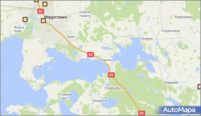 mapa Ogonki gmina Węgorzewo, Ogonki gmina Węgorzewo na mapie Targeo