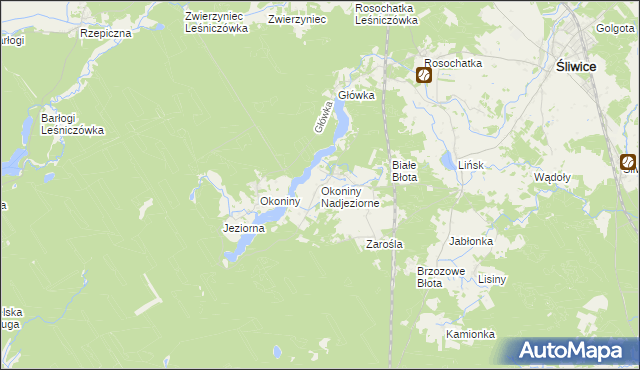 mapa Okoniny Nadjeziorne, Okoniny Nadjeziorne na mapie Targeo