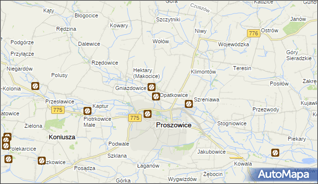 mapa Opatkowice gmina Proszowice, Opatkowice gmina Proszowice na mapie Targeo