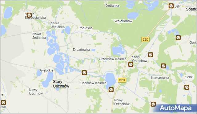 mapa Orzechów-Kolonia, Orzechów-Kolonia na mapie Targeo