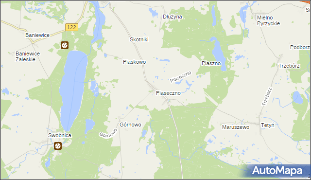 mapa Piaseczno gmina Banie, Piaseczno gmina Banie na mapie Targeo