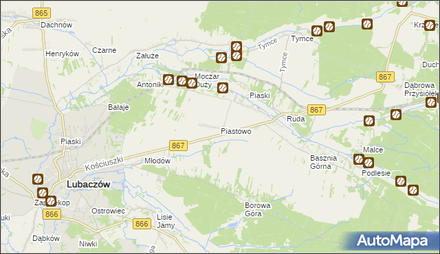 mapa Piastowo gmina Lubaczów, Piastowo gmina Lubaczów na mapie Targeo