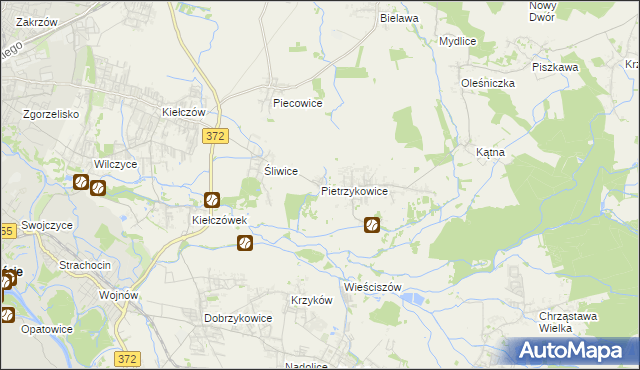 mapa Pietrzykowice gmina Długołęka, Pietrzykowice gmina Długołęka na mapie Targeo