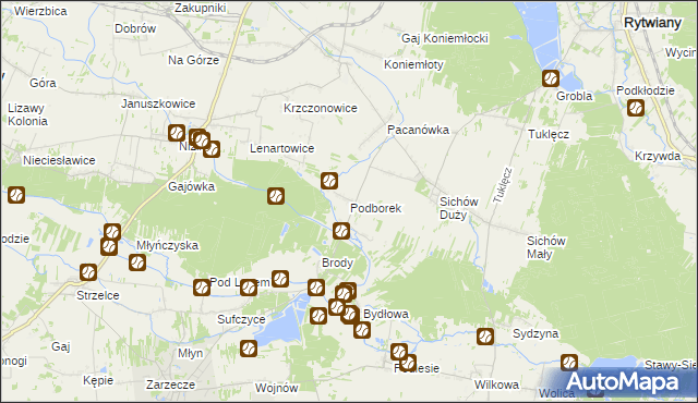 mapa Podborek gmina Rytwiany, Podborek gmina Rytwiany na mapie Targeo