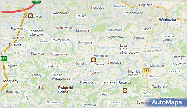 mapa Podstolice gmina Wieliczka, Podstolice gmina Wieliczka na mapie Targeo
