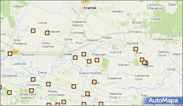mapa Pogorzałki gmina Kramsk, Pogorzałki gmina Kramsk na mapie Targeo