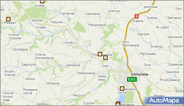 mapa Pokrzywianka gmina Klimontów, Pokrzywianka gmina Klimontów na mapie Targeo