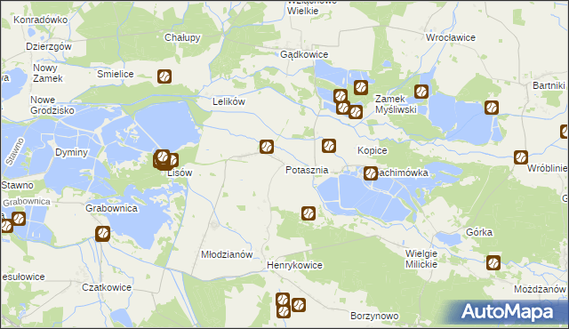 mapa Potasznia gmina Milicz, Potasznia gmina Milicz na mapie Targeo