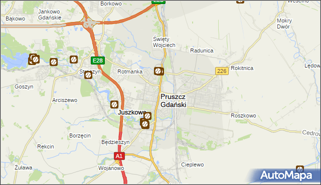 mapa Pruszcz Gdański, Pruszcz Gdański na mapie Targeo