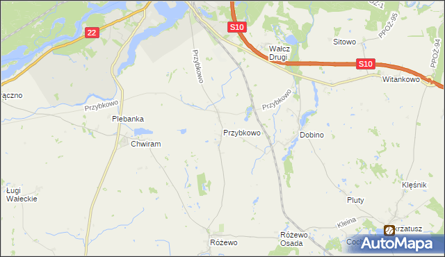 mapa Przybkowo gmina Wałcz, Przybkowo gmina Wałcz na mapie Targeo