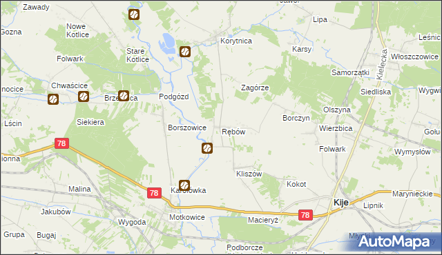 mapa Rębów gmina Kije, Rębów gmina Kije na mapie Targeo