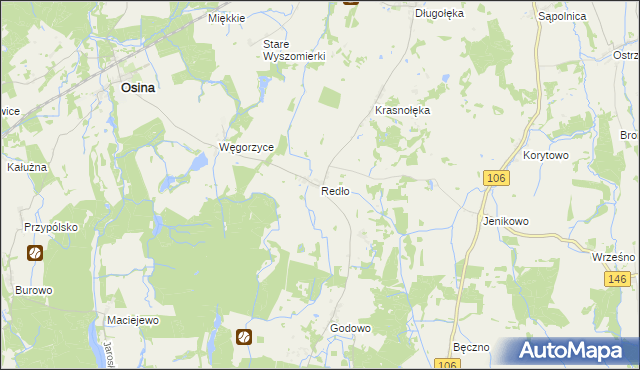 mapa Redło gmina Osina, Redło gmina Osina na mapie Targeo