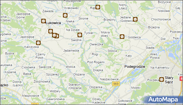 mapa Rogi gmina Podegrodzie, Rogi gmina Podegrodzie na mapie Targeo