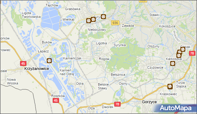mapa Rogów gmina Gorzyce, Rogów gmina Gorzyce na mapie Targeo