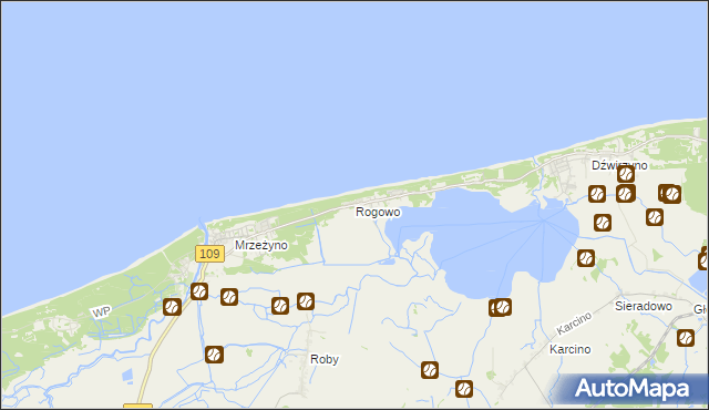 mapa Rogowo gmina Trzebiatów, Rogowo gmina Trzebiatów na mapie Targeo