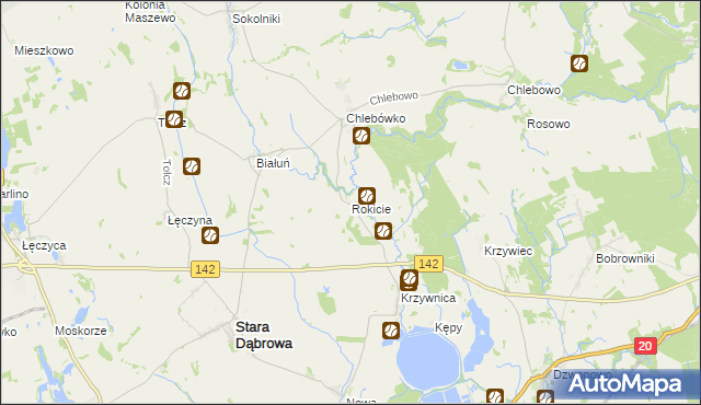mapa Rokicie gmina Stara Dąbrowa, Rokicie gmina Stara Dąbrowa na mapie Targeo