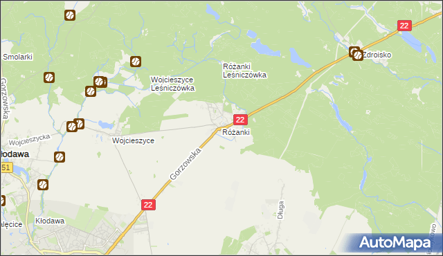 mapa Różanki gmina Kłodawa, Różanki gmina Kłodawa na mapie Targeo