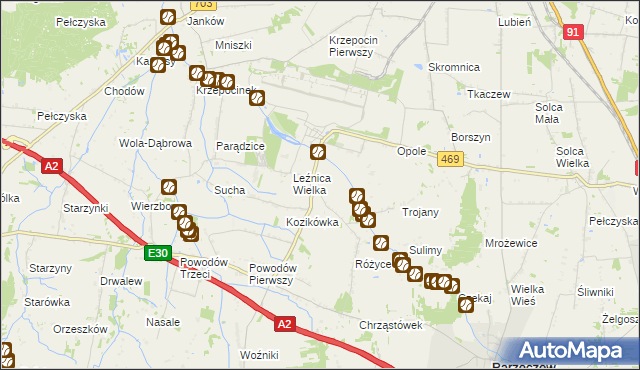 mapa Różyce Żmijowe, Różyce Żmijowe na mapie Targeo