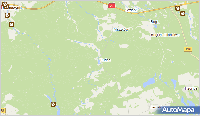 mapa Rudna gmina Krzeszyce, Rudna gmina Krzeszyce na mapie Targeo