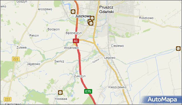mapa Rusocin gmina Pruszcz Gdański, Rusocin gmina Pruszcz Gdański na mapie Targeo