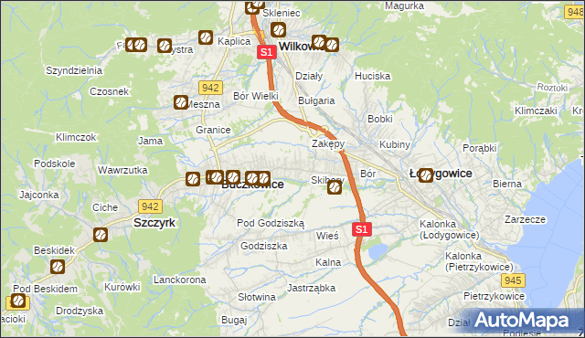 mapa Rybarzowice, Rybarzowice na mapie Targeo