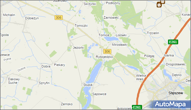 mapa Rybojedzko gmina Stęszew, Rybojedzko gmina Stęszew na mapie Targeo