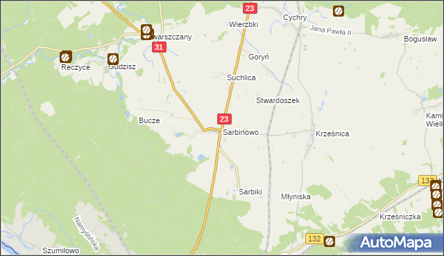 mapa Sarbinowo gmina Dębno, Sarbinowo gmina Dębno na mapie Targeo