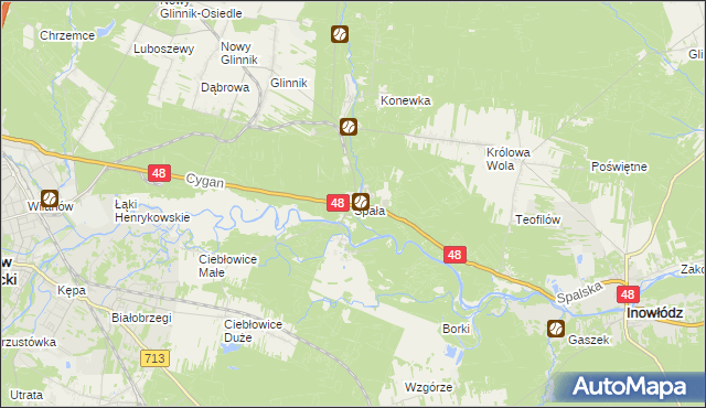 mapa Spała gmina Inowłódz, Spała gmina Inowłódz na mapie Targeo