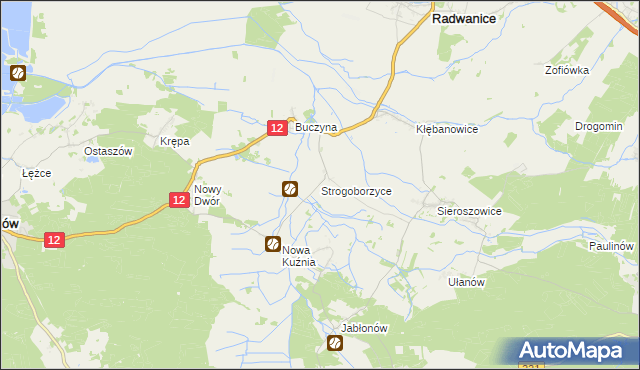 mapa Strogoborzyce, Strogoborzyce na mapie Targeo