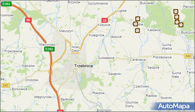 mapa Sulisławice gmina Trzebnica, Sulisławice gmina Trzebnica na mapie Targeo