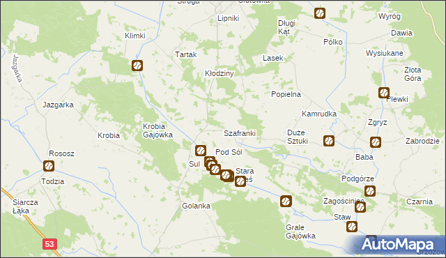 mapa Szafranki gmina Łyse, Szafranki gmina Łyse na mapie Targeo