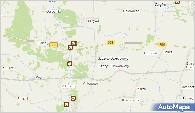 mapa Szczyty-Dzięciołowo, Szczyty-Dzięciołowo na mapie Targeo