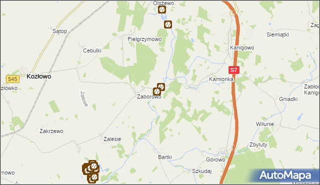 mapa Szymany gmina Kozłowo, Szymany gmina Kozłowo na mapie Targeo