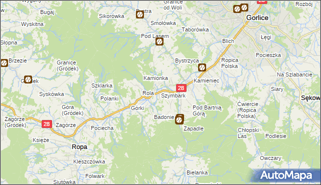mapa Szymbark gmina Gorlice, Szymbark gmina Gorlice na mapie Targeo
