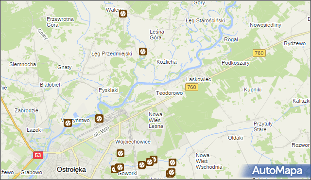 mapa Teodorowo gmina Rzekuń, Teodorowo gmina Rzekuń na mapie Targeo