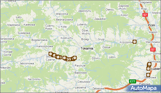 mapa Tokarnia powiat myślenicki, Tokarnia powiat myślenicki na mapie Targeo