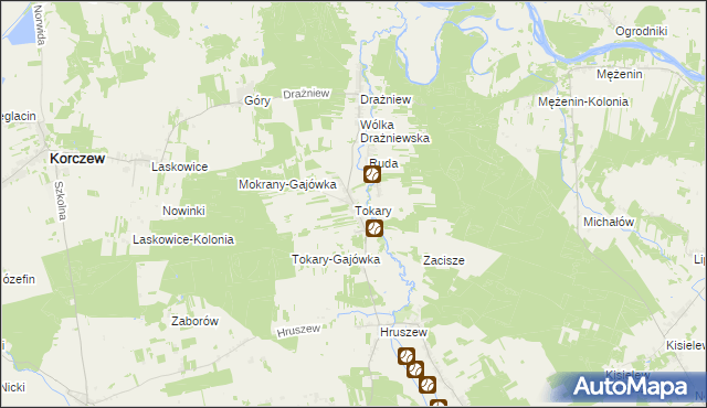 mapa Tokary gmina Korczew, Tokary gmina Korczew na mapie Targeo