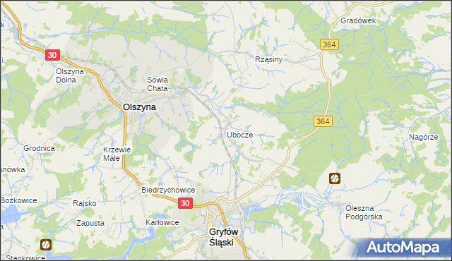 mapa Ubocze gmina Gryfów Śląski, Ubocze gmina Gryfów Śląski na mapie Targeo