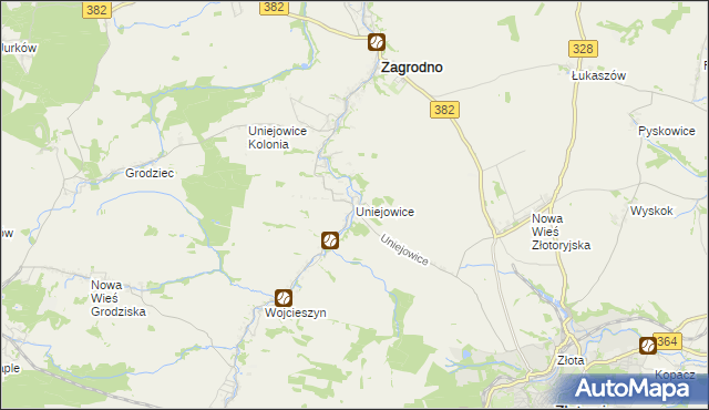 mapa Uniejowice, Uniejowice na mapie Targeo