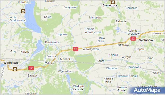 mapa Wawrzyszów gmina Wolanów, Wawrzyszów gmina Wolanów na mapie Targeo