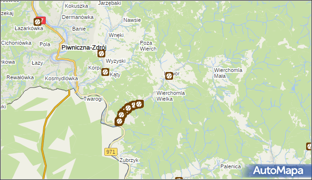 mapa Wierchomla Wielka, Wierchomla Wielka na mapie Targeo