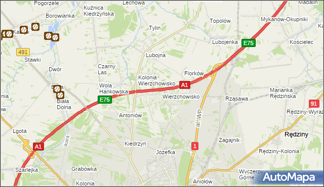 mapa Wierzchowisko gmina Mykanów, Wierzchowisko gmina Mykanów na mapie Targeo