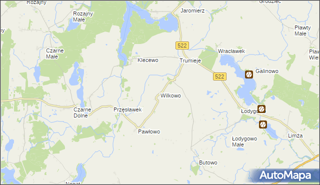 mapa Wilkowo gmina Gardeja, Wilkowo gmina Gardeja na mapie Targeo