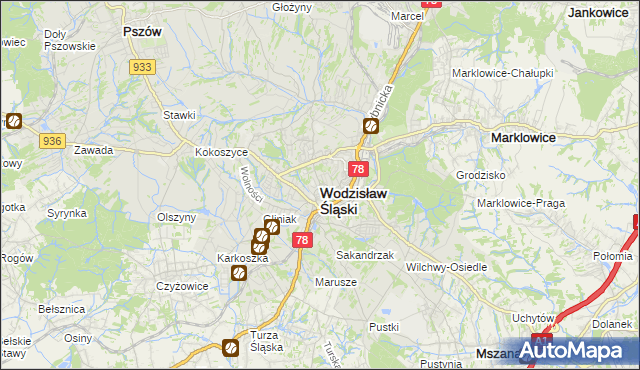 mapa Wodzisławia Śląskiego, Wodzisław Śląski na mapie Targeo