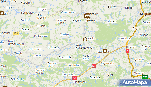 mapa Wola Radziszowska, Wola Radziszowska na mapie Targeo