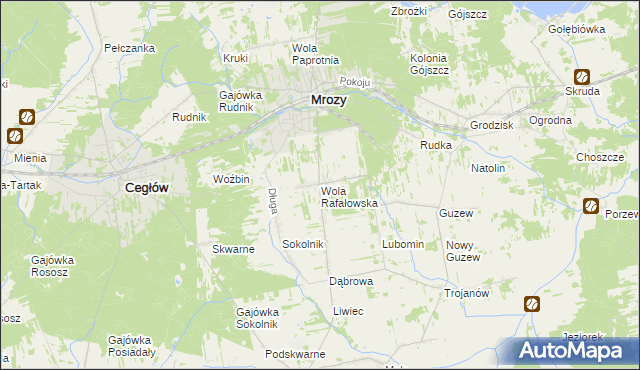 mapa Wola Rafałowska gmina Mrozy, Wola Rafałowska gmina Mrozy na mapie Targeo