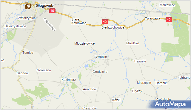 mapa Wróblin, Wróblin na mapie Targeo